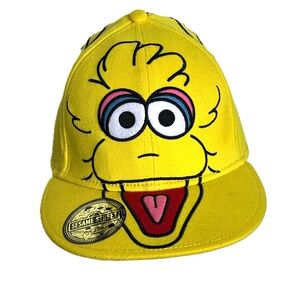 Sesame Street Big Bird Yellow Flat Brim Hat Fitted Trucker Cap New NWT One Size